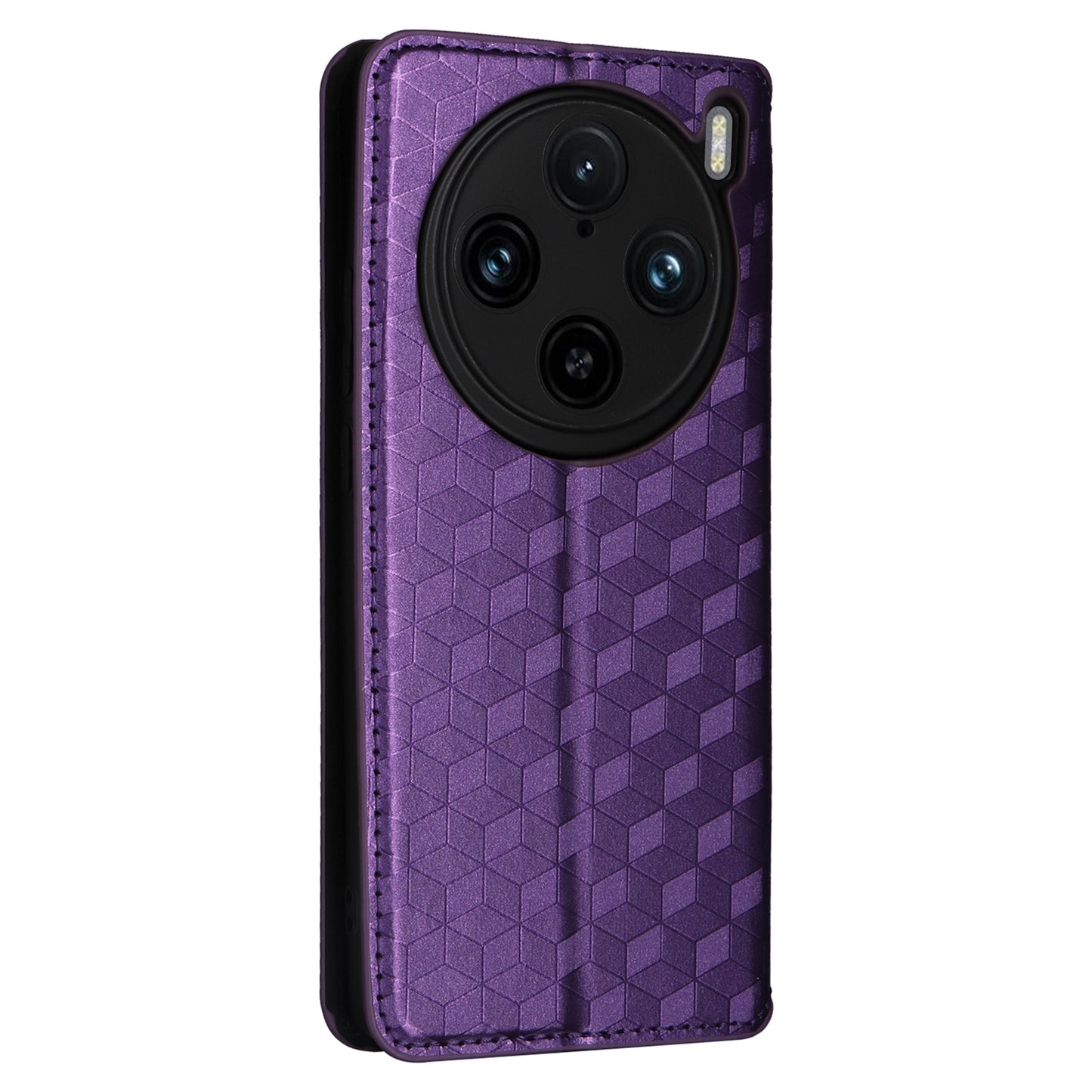 For vivo X100 Pro 5G Case Magnetic Closure Wallet Phone Protector Rhombus Pattern - Purple