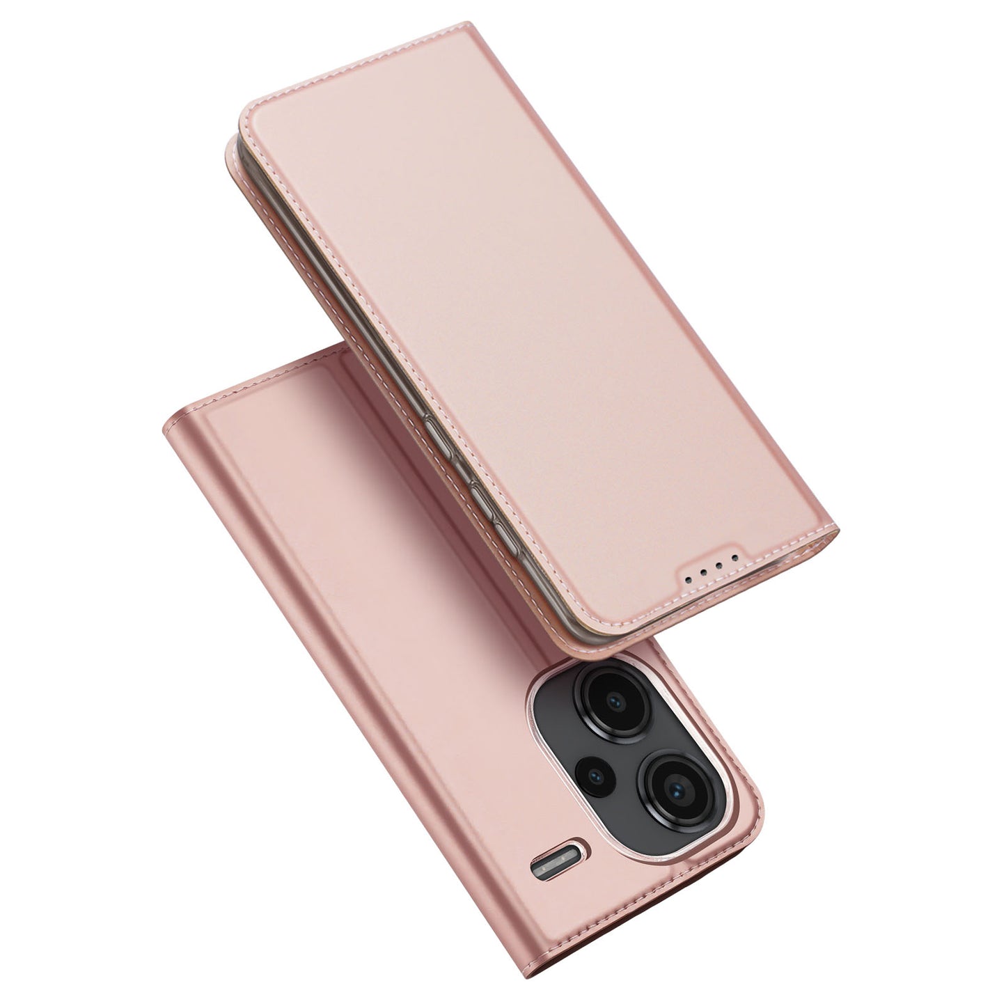 DUX DUCIS Skin Pro Series For Xiaomi Redmi Note 13 Pro+ 5G Magnetic Phone Case Leather Card Slot Cover - Pink