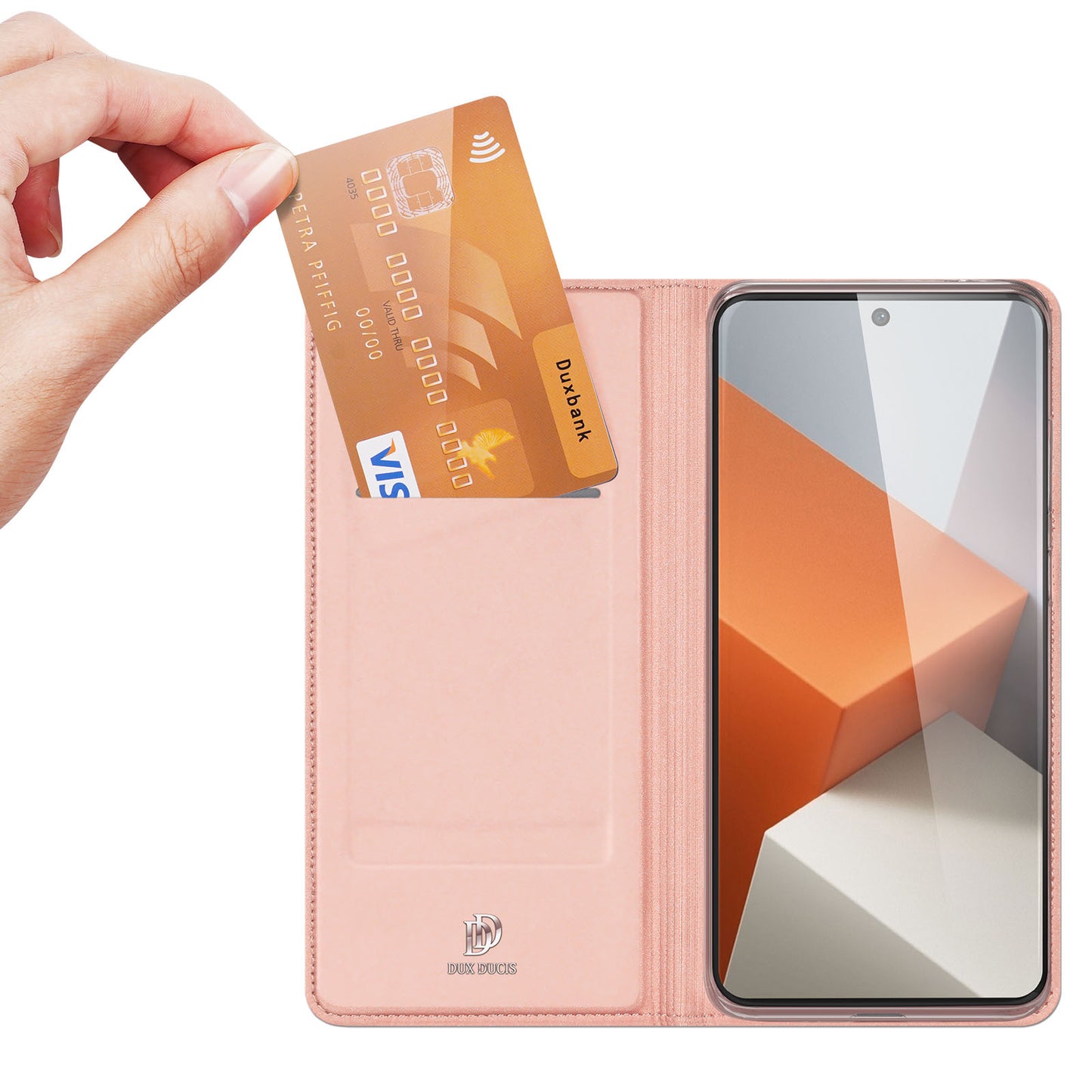 DUX DUCIS Skin Pro Series For Xiaomi Redmi Note 13 Pro+ 5G Magnetic Phone Case Leather Card Slot Cover - Pink