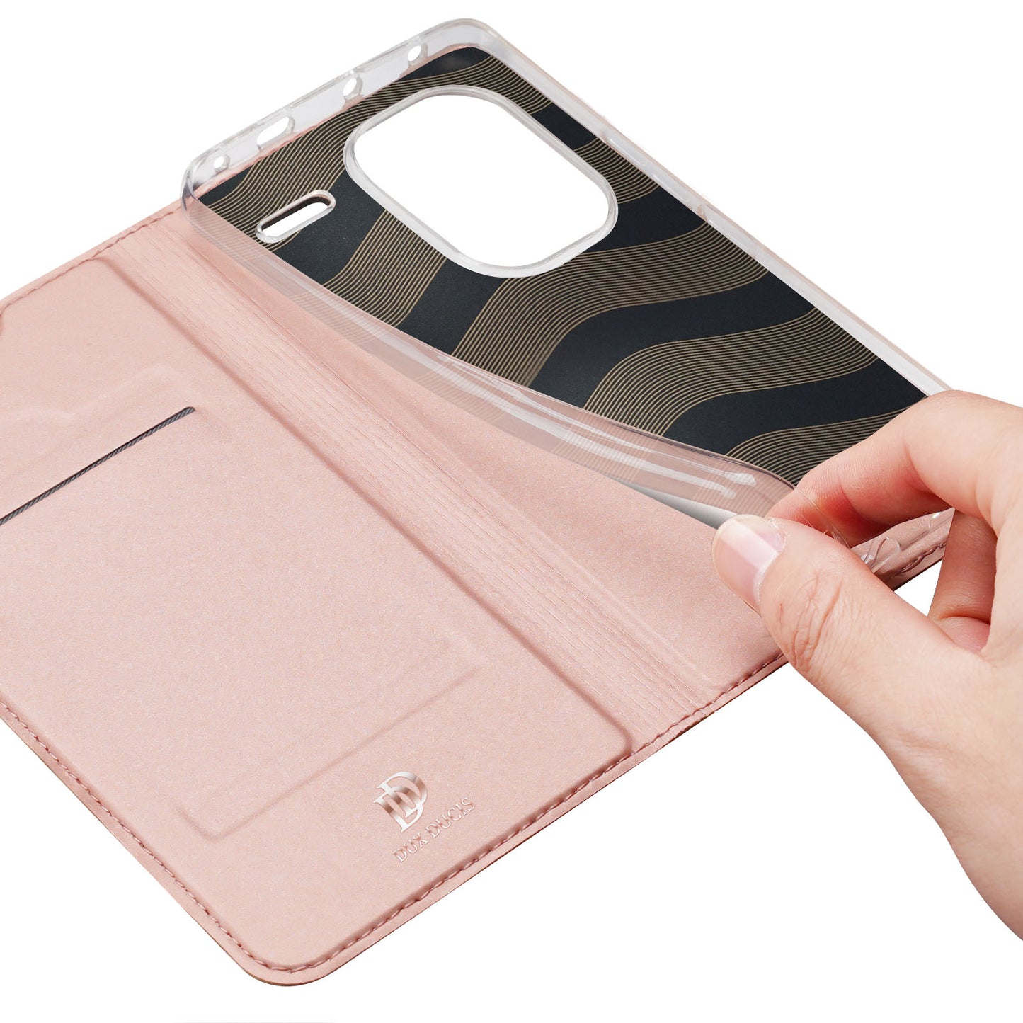 DUX DUCIS Skin Pro Series For Xiaomi Redmi Note 13 Pro+ 5G Magnetic Phone Case Leather Card Slot Cover - Pink