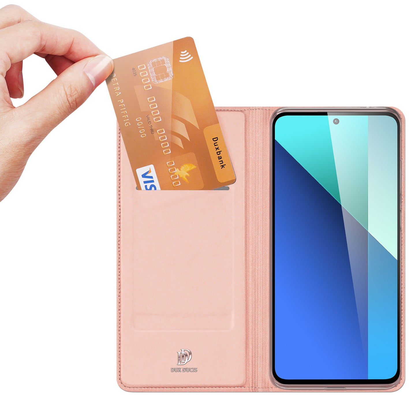 DUX DUCIS Skin Pro Series For Xiaomi Redmi Note 13 4G Case Magnetic Card Slot Phone Protector - Pink