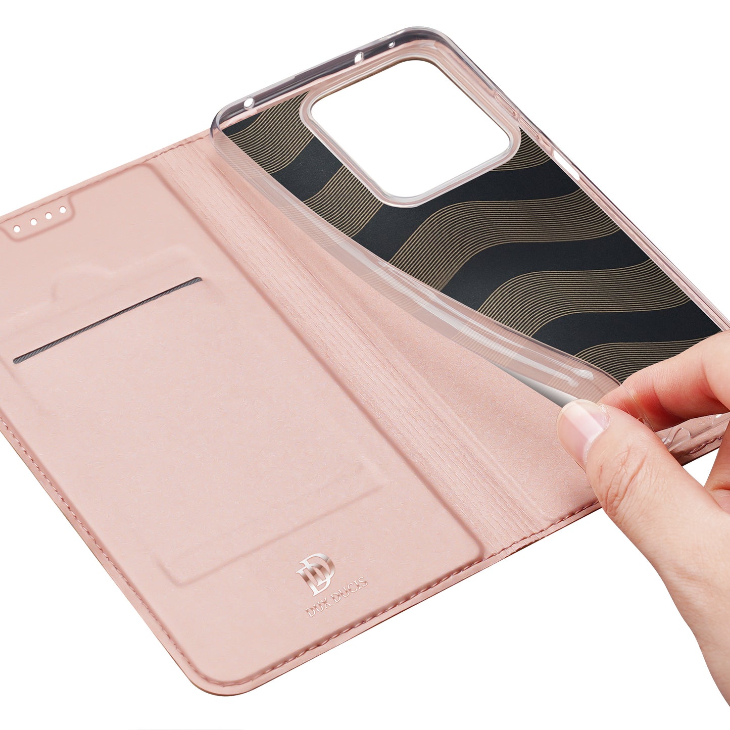 DUX DUCIS Skin Pro Series For Xiaomi Redmi Note 13 5G Cell Phone Case Card Slots PU Leather Cover - Pink