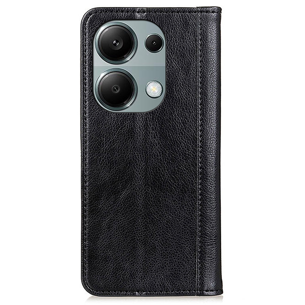 For Xiaomi Redmi Note 13 Pro 4G / Poco M6 Pro 4G Case Split Leather Stand Phone Cover - Black