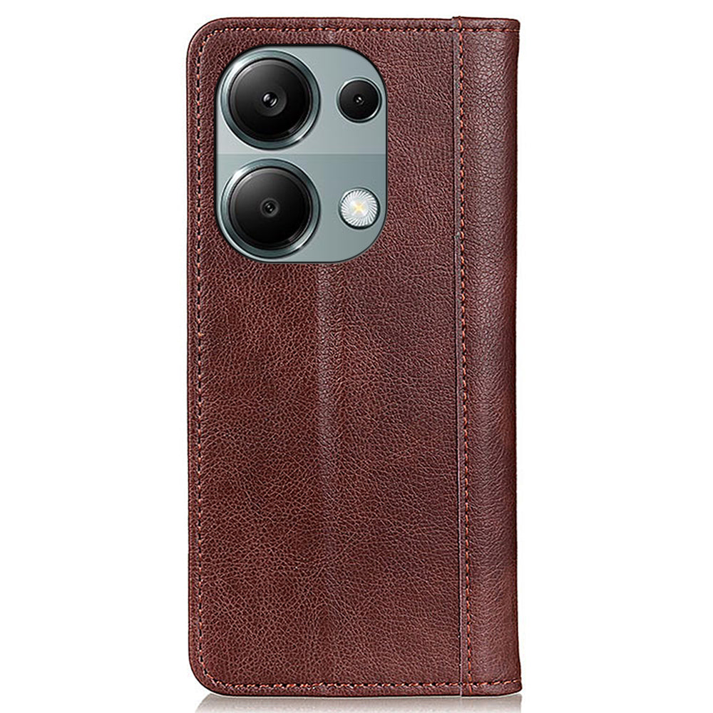 For Xiaomi Redmi Note 13 Pro 4G / Poco M6 Pro 4G Case Split Leather Stand Phone Cover - Brown