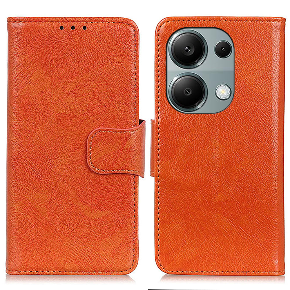For Xiaomi Redmi Note 13 Pro 4G / Poco M6 Pro 4G Case Split Leather Wallet Card Holder Stand Phone Cover - Orange