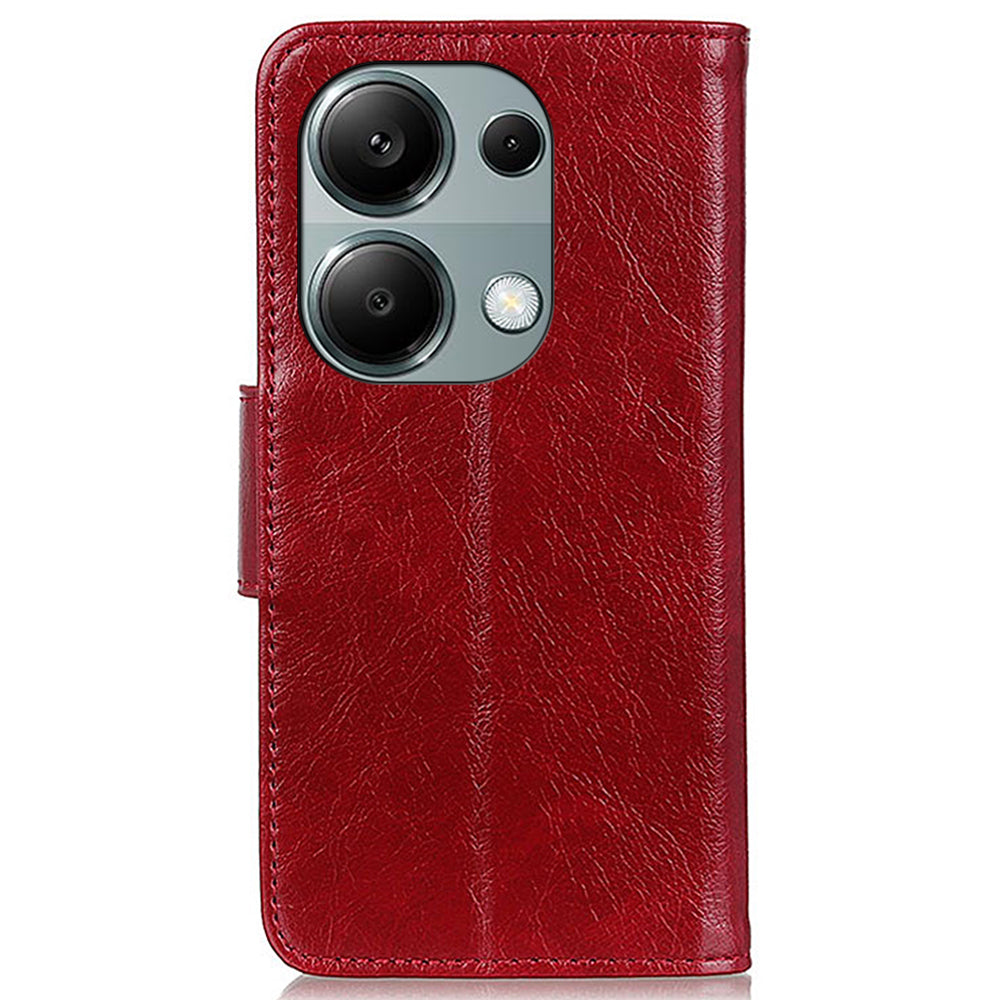 For Xiaomi Redmi Note 13 Pro 4G / Poco M6 Pro 4G Case Split Leather Wallet Card Holder Stand Phone Cover - Red