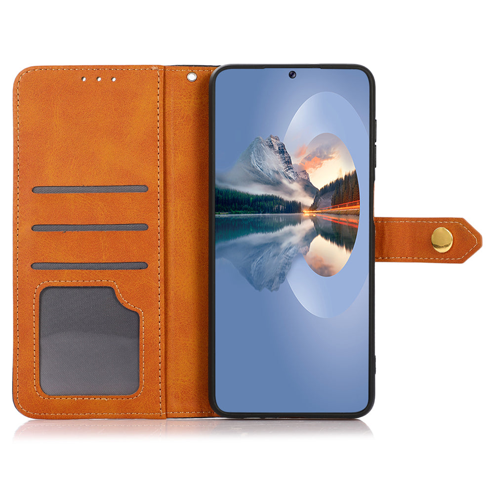 KHAZNEH For Xiaomi Redmi Note 13 Pro 4G / Poco M6 Pro 4G Magnetic Case Leather Cover with Golden Buckle - Black
