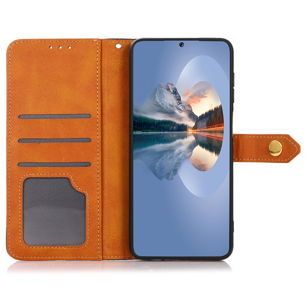 KHAZNEH For Xiaomi Redmi Note 13 Pro 4G / Poco M6 Pro 4G Magnetic Case Leather Cover with Golden Buckle - Brown