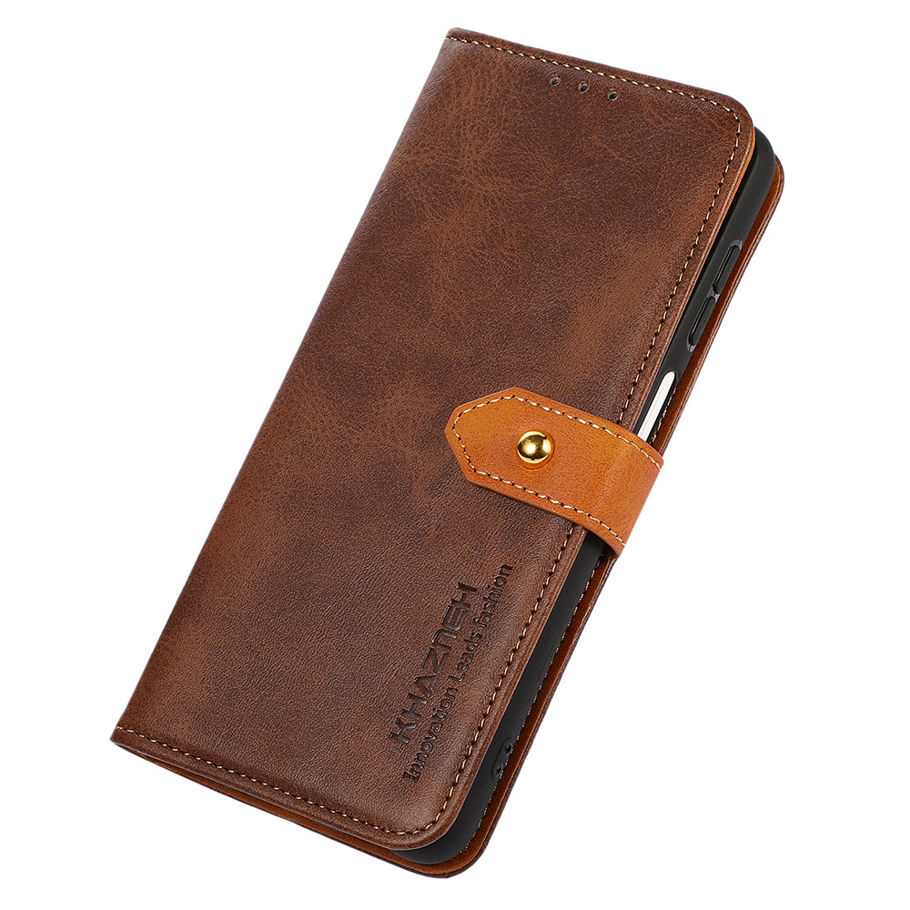 KHAZNEH For Xiaomi Redmi Note 13 Pro 4G / Poco M6 Pro 4G Magnetic Case Leather Cover with Golden Buckle - Brown