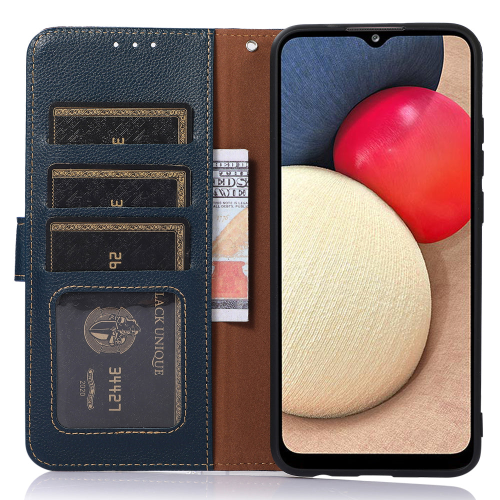 KHAZNEH For Xiaomi Redmi Note 13 Pro 4G / Poco M6 Pro 4G Case RFID Blocking Stand Cover with Litchi Texture - Blue