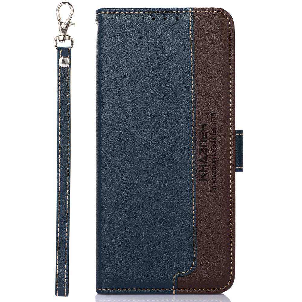 KHAZNEH For Xiaomi Redmi Note 13 Pro 4G / Poco M6 Pro 4G Case RFID Blocking Stand Cover with Litchi Texture - Blue