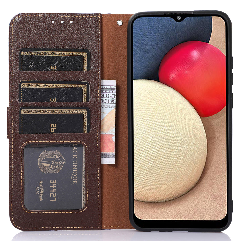 KHAZNEH For Xiaomi Redmi Note 13 Pro 4G / Poco M6 Pro 4G Case RFID Blocking Stand Cover with Litchi Texture - Brown