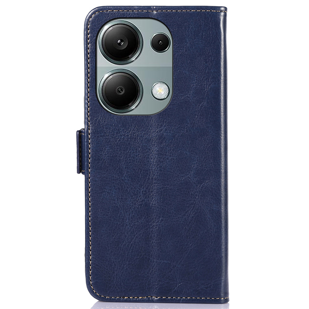 ABEEL For Xiaomi Redmi Note 13 Pro 4G / Poco M6 Pro 4G Case Card Slots Folio Stand Phone Cover - Blue