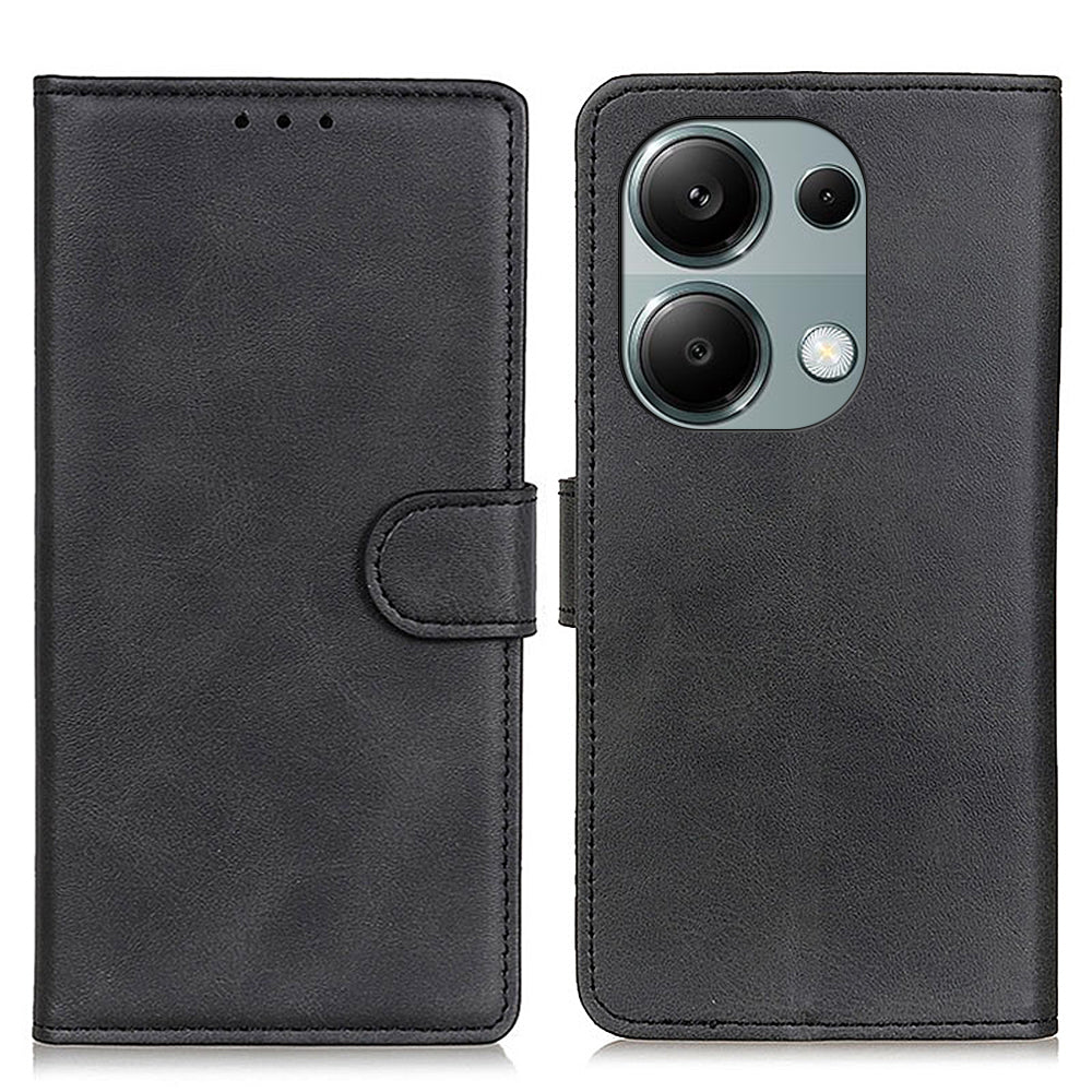 For Xiaomi Redmi Note 13 Pro 4G / Poco M6 Pro 4G Leather Case Cowhide Texture Phone Wallet Cover - Black