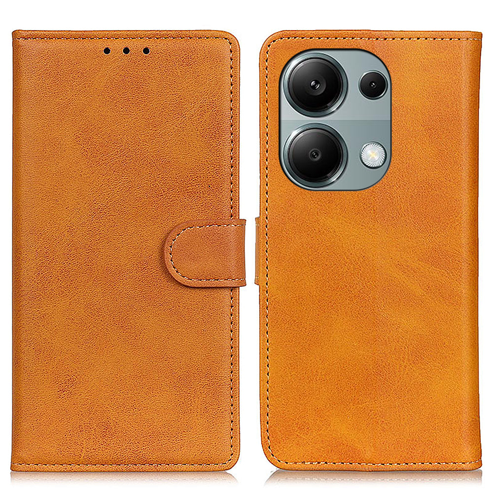 For Xiaomi Redmi Note 13 Pro 4G / Poco M6 Pro 4G Leather Case Cowhide Texture Phone Wallet Cover - Brown