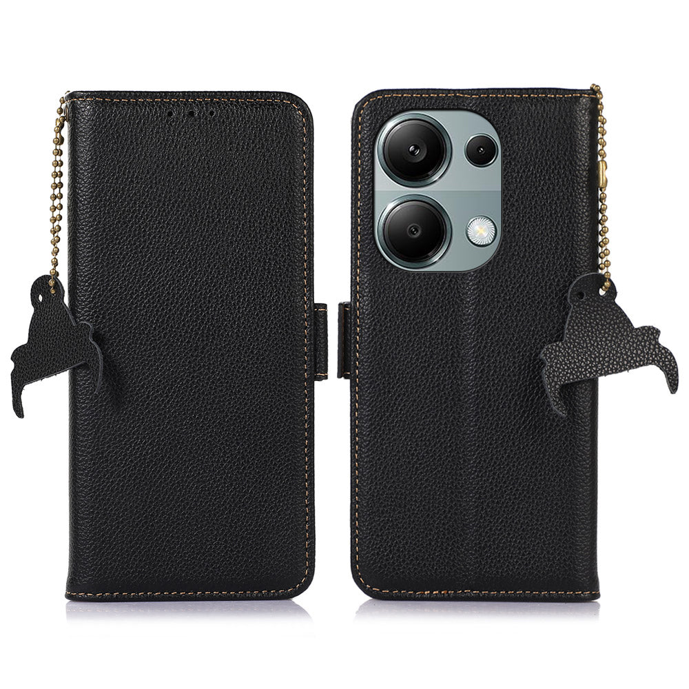 For Xiaomi Redmi Note 13 Pro 4G / Poco M6 Pro 4G Case Genuine Cow Leather Wallet Phone Cover - Black