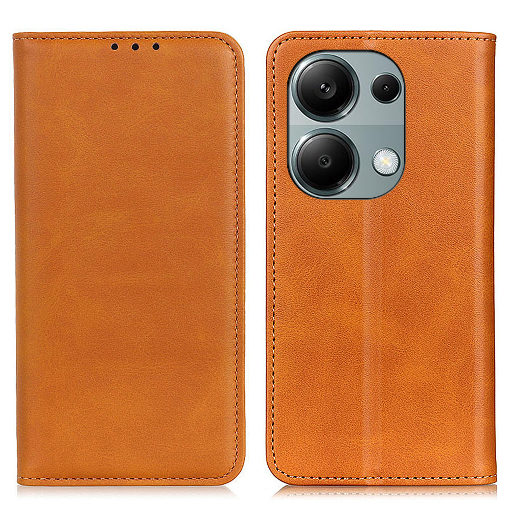 For Xiaomi Redmi Note 13 Pro 4G / Poco M6 Pro 4G Case Wallet Split Leather Protective Phone Cover - Brown