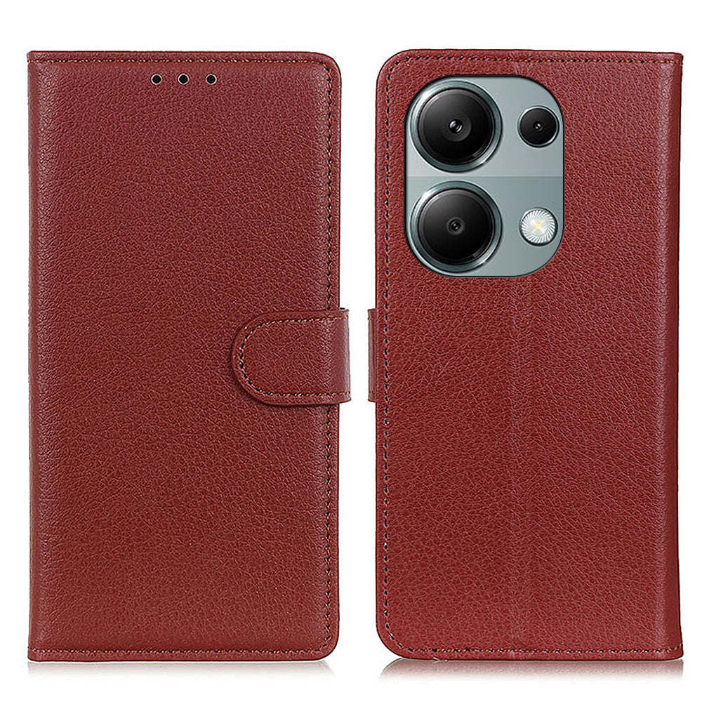 For Xiaomi Redmi Note 13 Pro 4G / Poco M6 Pro 4G Case PU Leather Folio Stand View Phone Cover - Brown