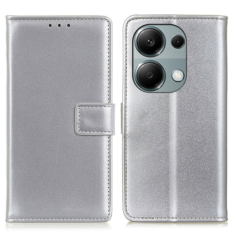 For Xiaomi Redmi Note 13 4G Magnetic Phone Case Scratch Resistant Leather Cover - Silver