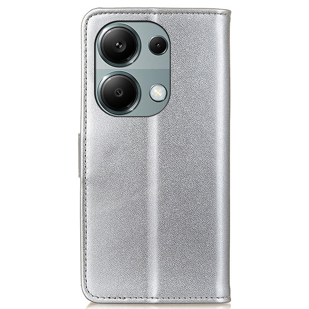 For Xiaomi Redmi Note 13 4G Magnetic Phone Case Scratch Resistant Leather Cover - Silver