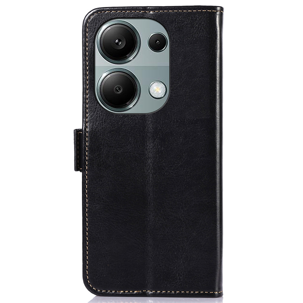 ABEEL For Xiaomi Redmi Note 13 4G Case Side Magnetic Clasps Wallet Phone Cover - Black
