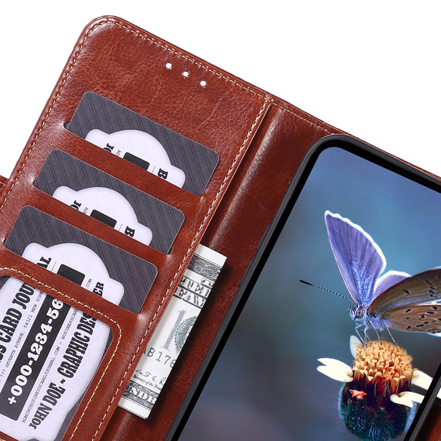 ABEEL For Xiaomi Redmi Note 13 4G Case Side Magnetic Clasps Wallet Phone Cover - Brown