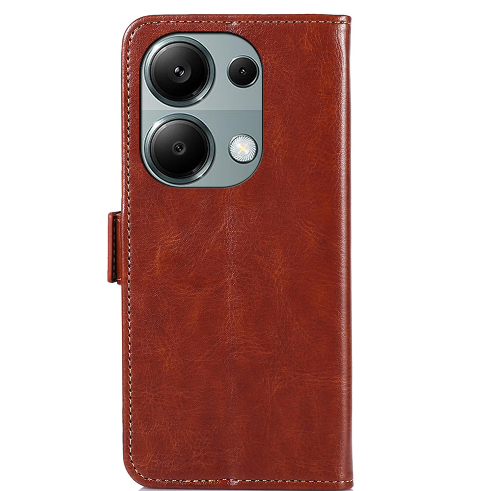 ABEEL For Xiaomi Redmi Note 13 4G Case Side Magnetic Clasps Wallet Phone Cover - Brown