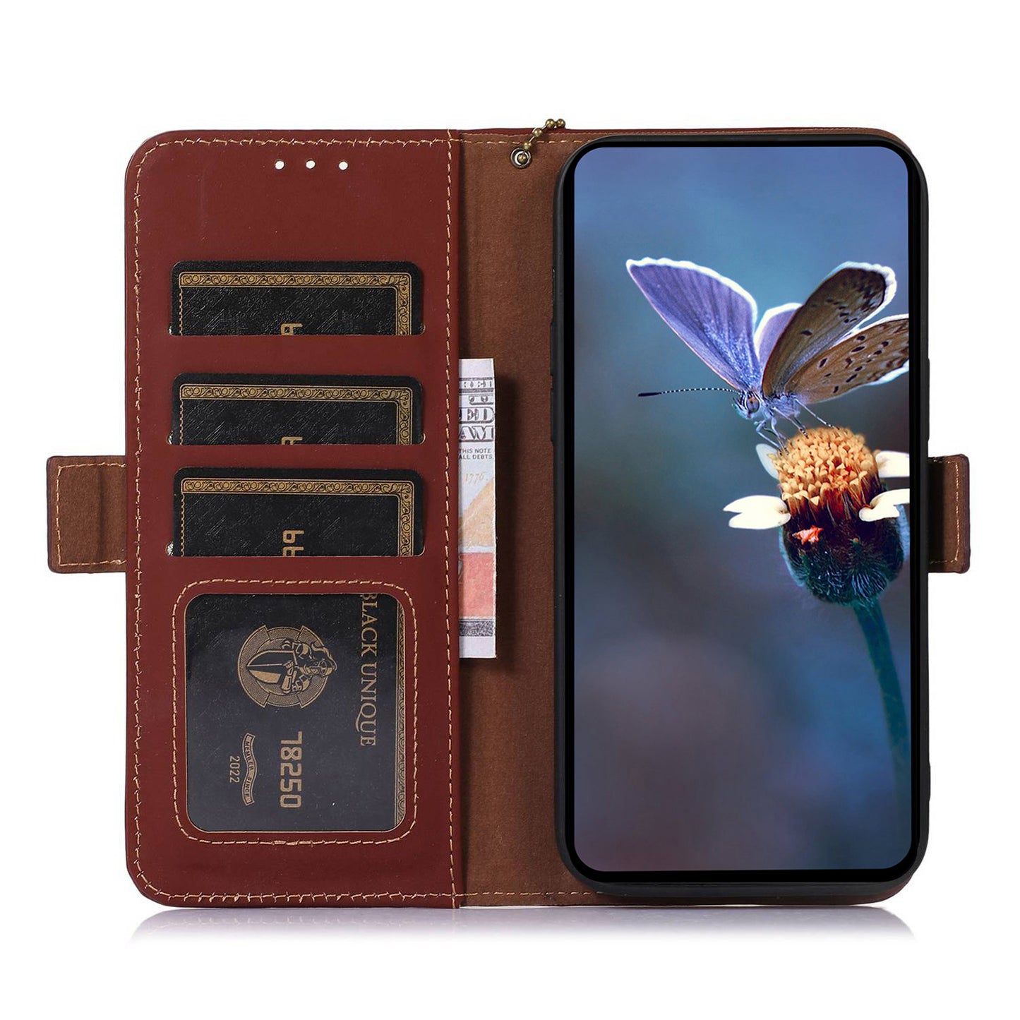 For Xiaomi Redmi Note 13 4G RFID Blocking Cover Genuine Cow Leather Magnetic Protect Phone Case - Brown
