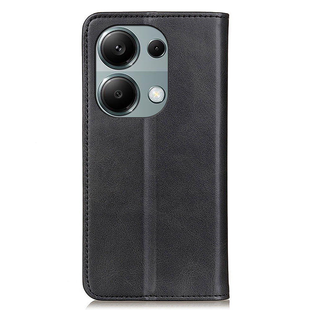 For Xiaomi Redmi Note 13 4G Split Leather Case Magnetic Closure Phone Cover Viewing Stand - Black