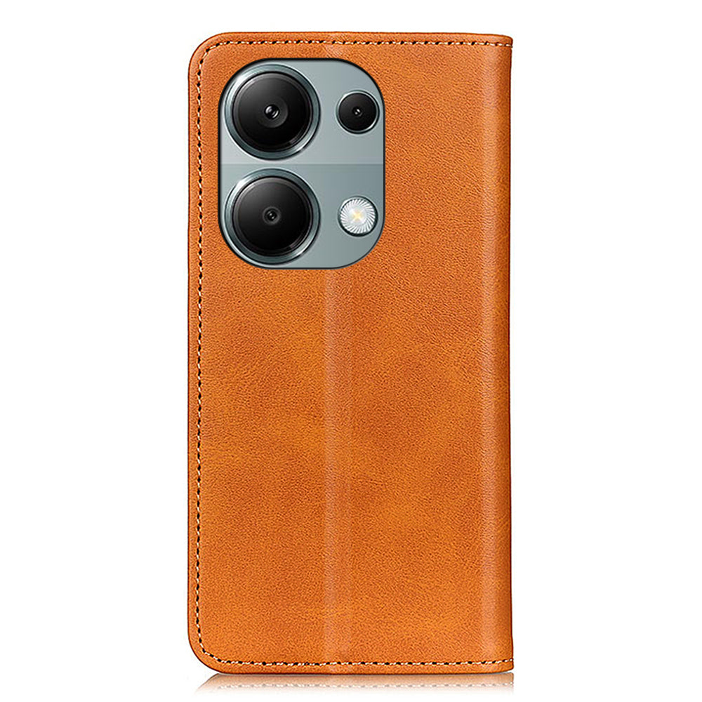 For Xiaomi Redmi Note 13 4G Split Leather Case Magnetic Closure Phone Cover Viewing Stand - Brown