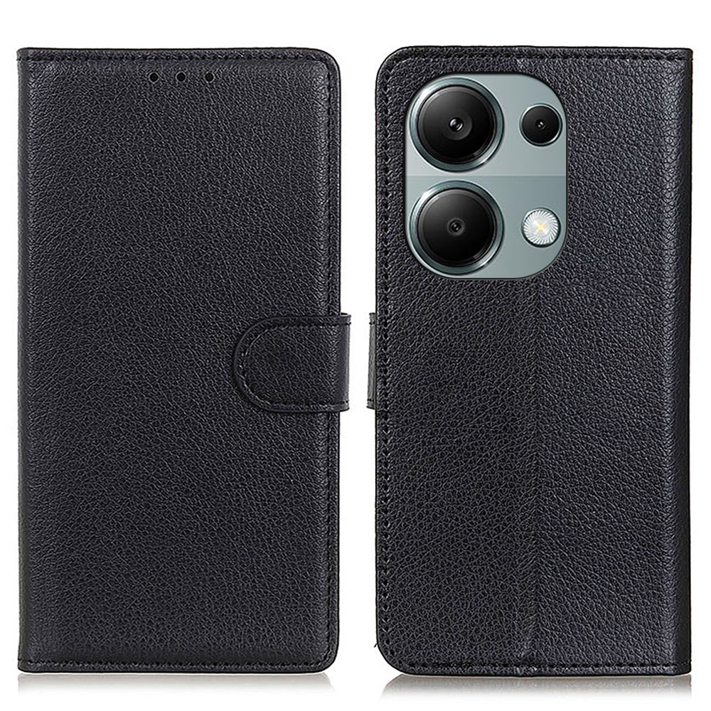 For Xiaomi Redmi Note 13 4G PU Leather Case Litchi Texture Protective Cover - Black