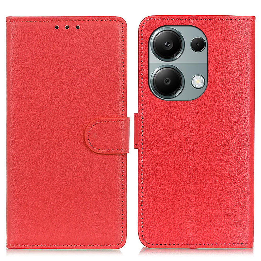 For Xiaomi Redmi Note 13 4G PU Leather Case Litchi Texture Protective Cover - Red