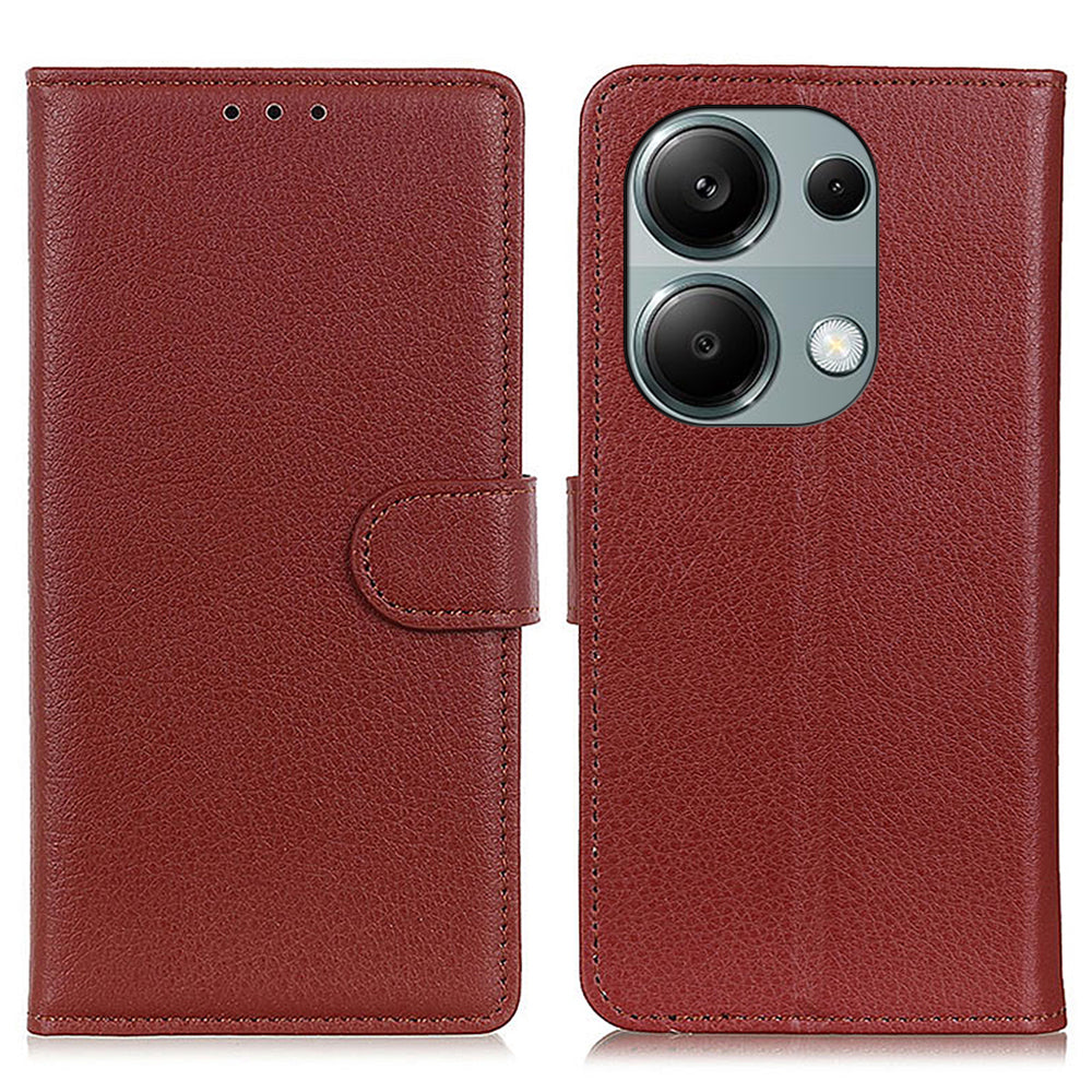 For Xiaomi Redmi Note 13 4G PU Leather Case Litchi Texture Protective Cover - Brown