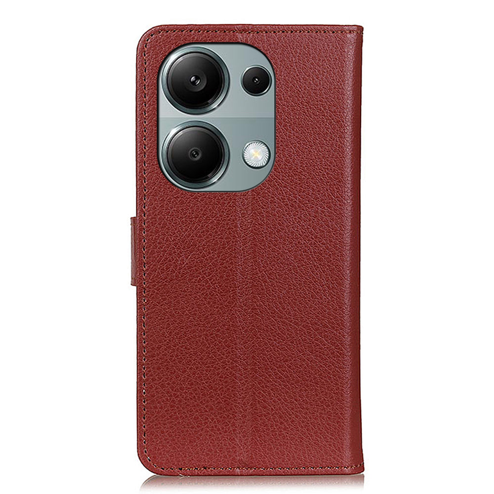 For Xiaomi Redmi Note 13 4G PU Leather Case Litchi Texture Protective Cover - Brown