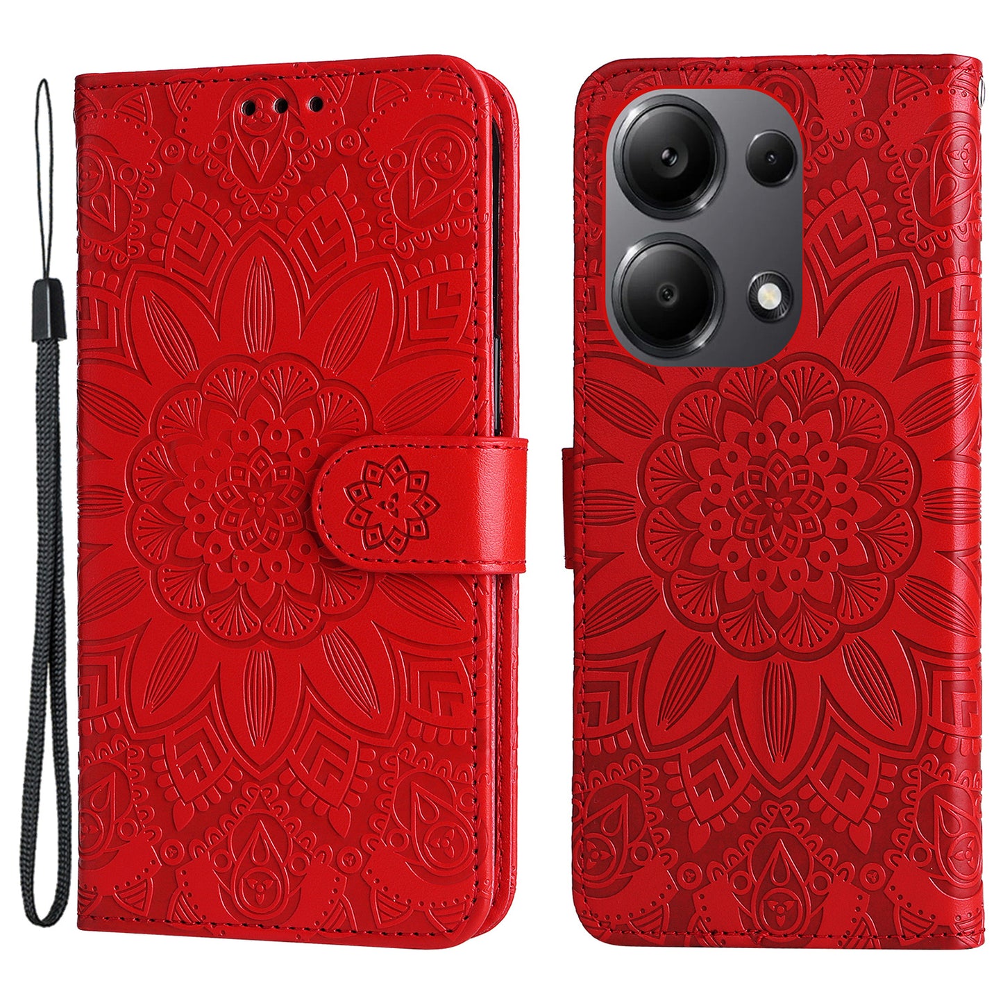 For Xiaomi Redmi Note 13 Pro 4G / Poco M6 Pro 4G Magnetic Phone Case Leather Imprinted Cover - Red