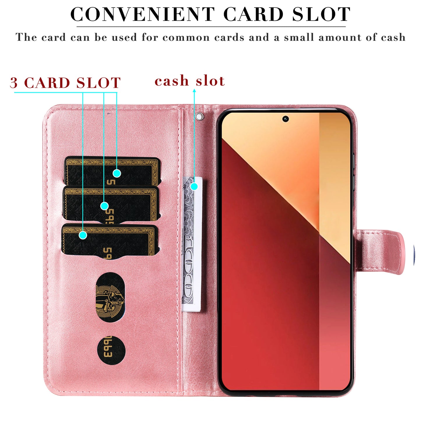 For Xiaomi Redmi Note 13 Pro 4G / Poco M6 Pro 4G Case Leather Anti-drop Cover with Zipper Pocket - Pink