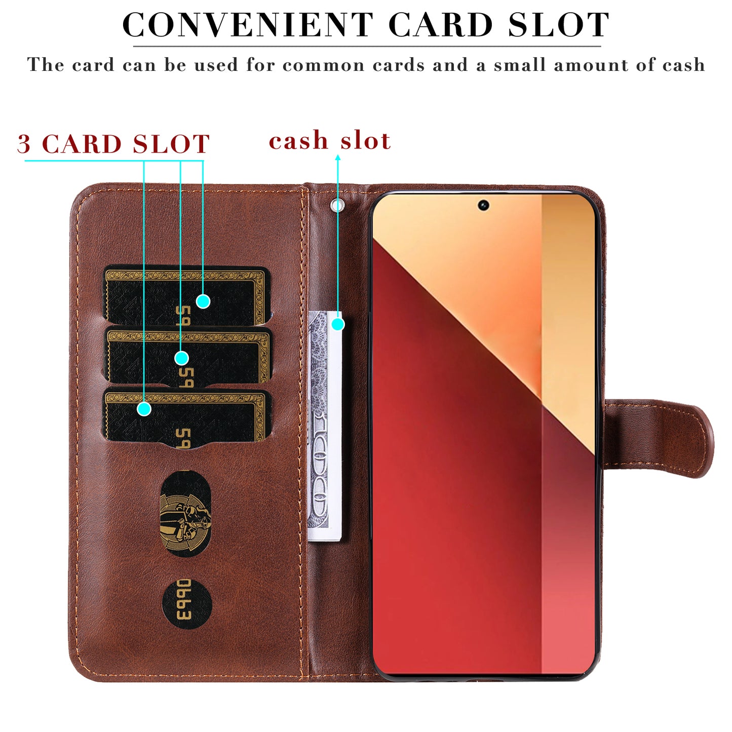 For Xiaomi Redmi Note 13 Pro 4G / Poco M6 Pro 4G Case Leather Anti-drop Cover with Zipper Pocket - Brown