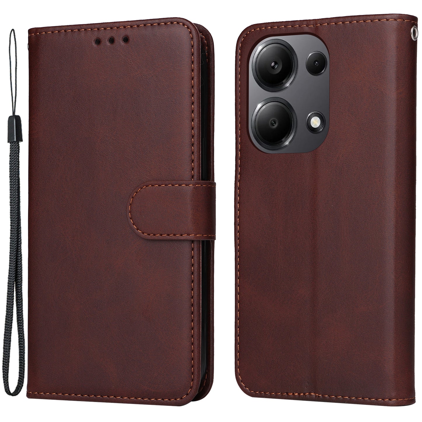 For Xiaomi Redmi Note 13 Pro 4G / Poco M6 Pro 4G Case Calf Texture Photo Slot Phone Cover - Brown