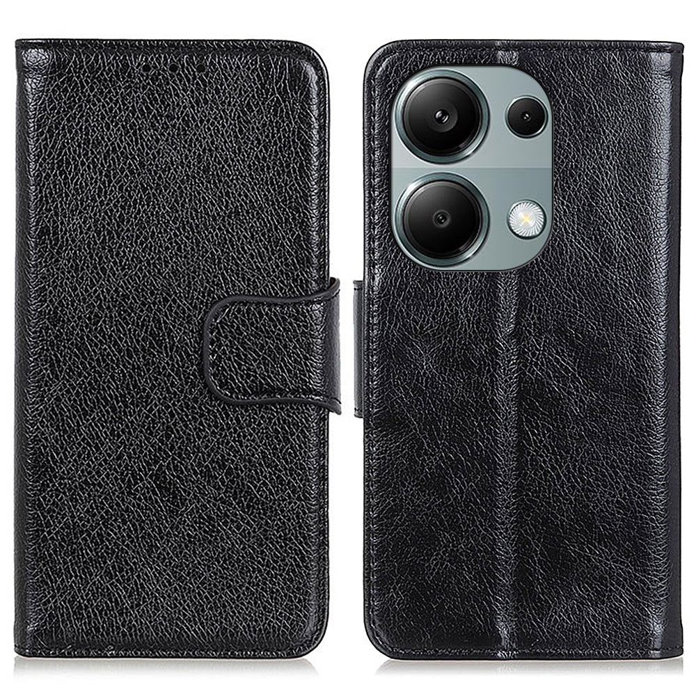 For Xiaomi Redmi Note 13 4G Case Split Leather Wallet Phone Cover TPU Inner Shell - Black