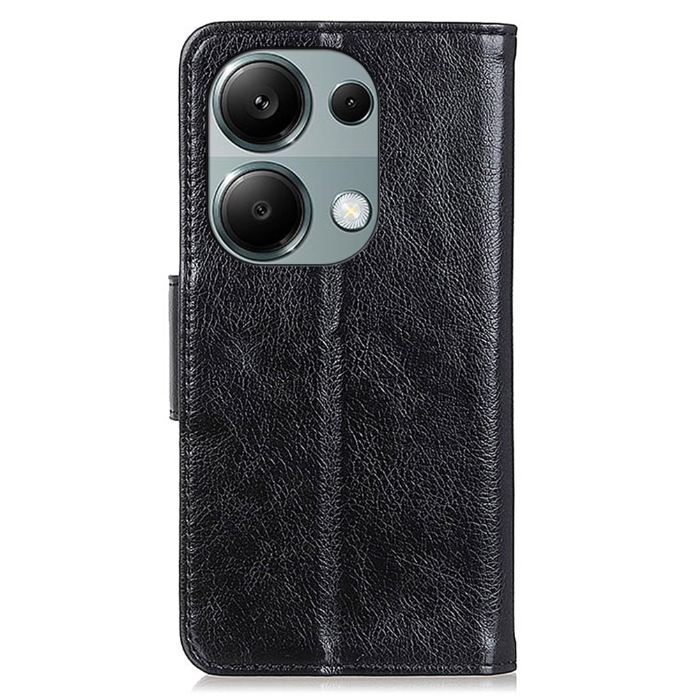 For Xiaomi Redmi Note 13 4G Case Split Leather Wallet Phone Cover TPU Inner Shell - Black