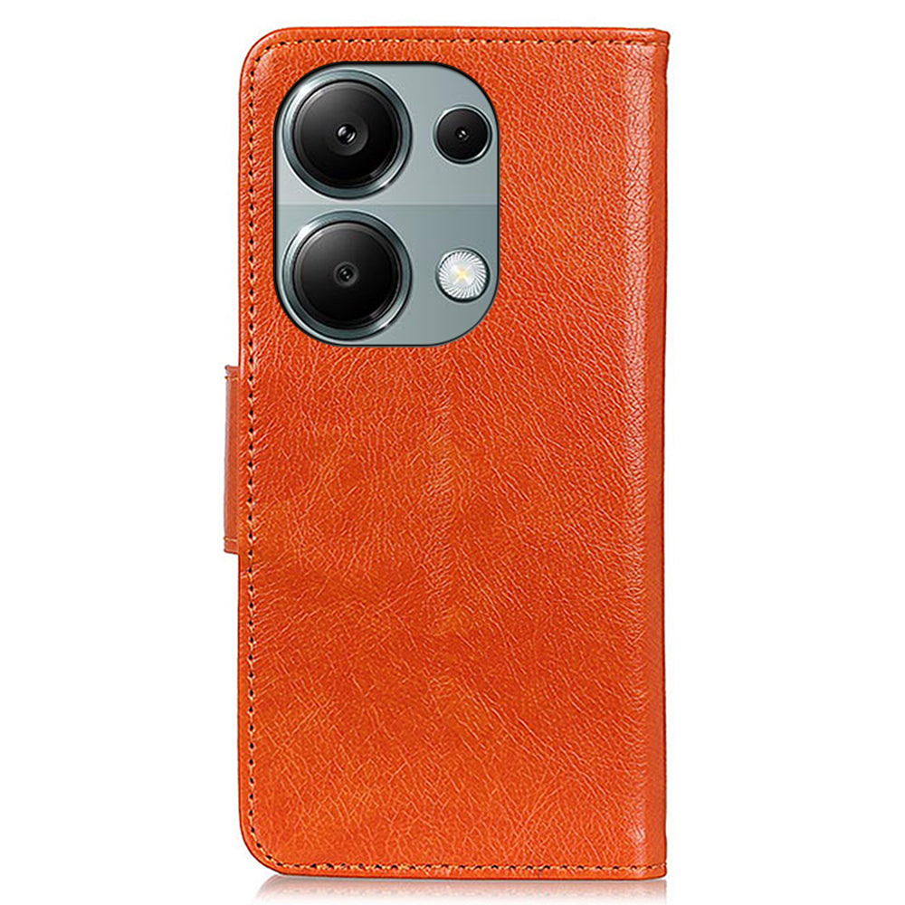 For Xiaomi Redmi Note 13 4G Case Split Leather Wallet Phone Cover TPU Inner Shell - Orange