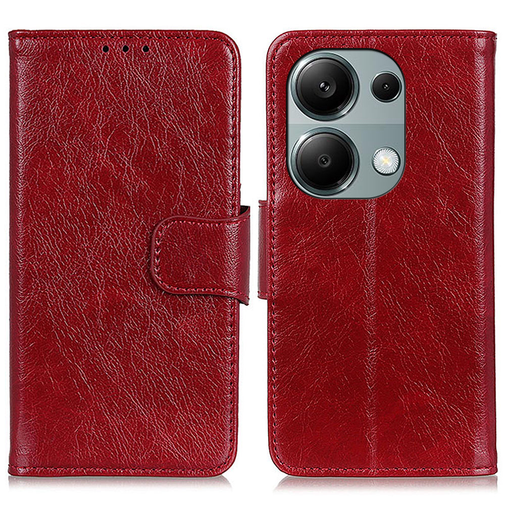 For Xiaomi Redmi Note 13 4G Case Split Leather Wallet Phone Cover TPU Inner Shell - Red