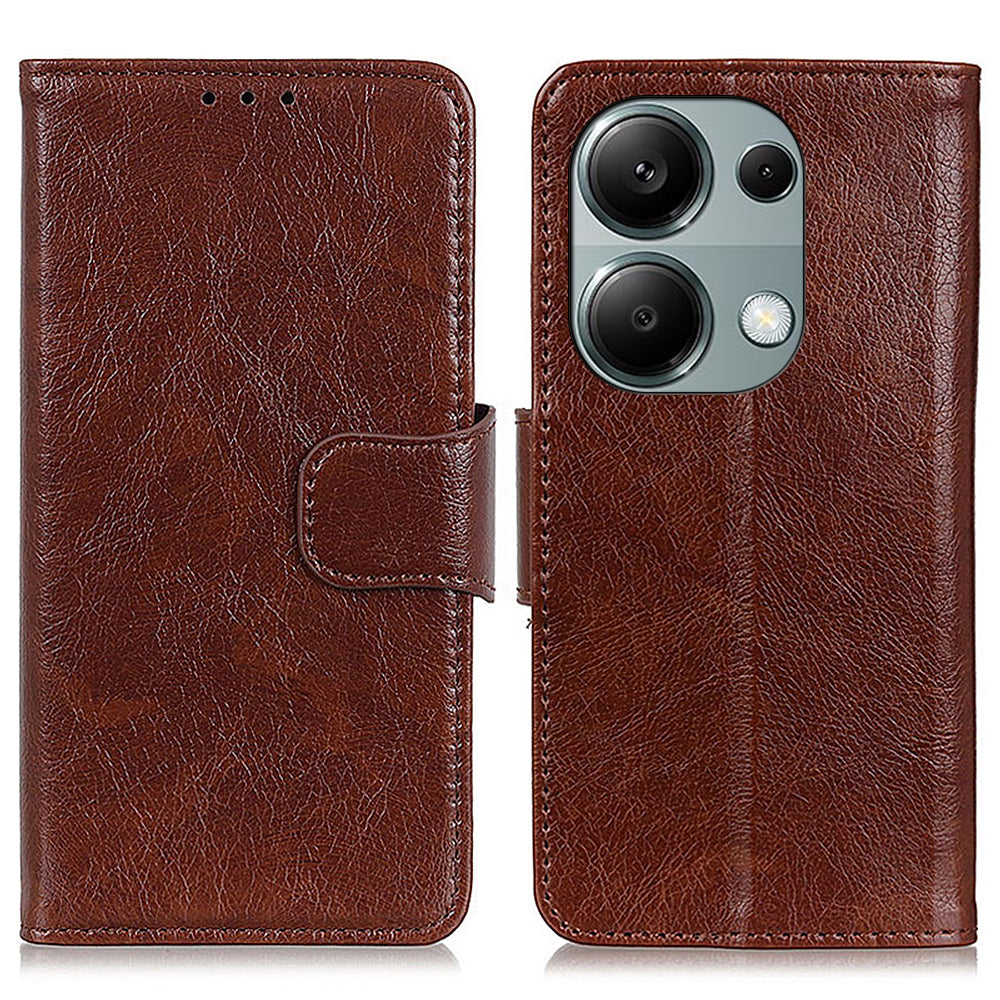 For Xiaomi Redmi Note 13 4G Case Split Leather Wallet Phone Cover TPU Inner Shell - Brown