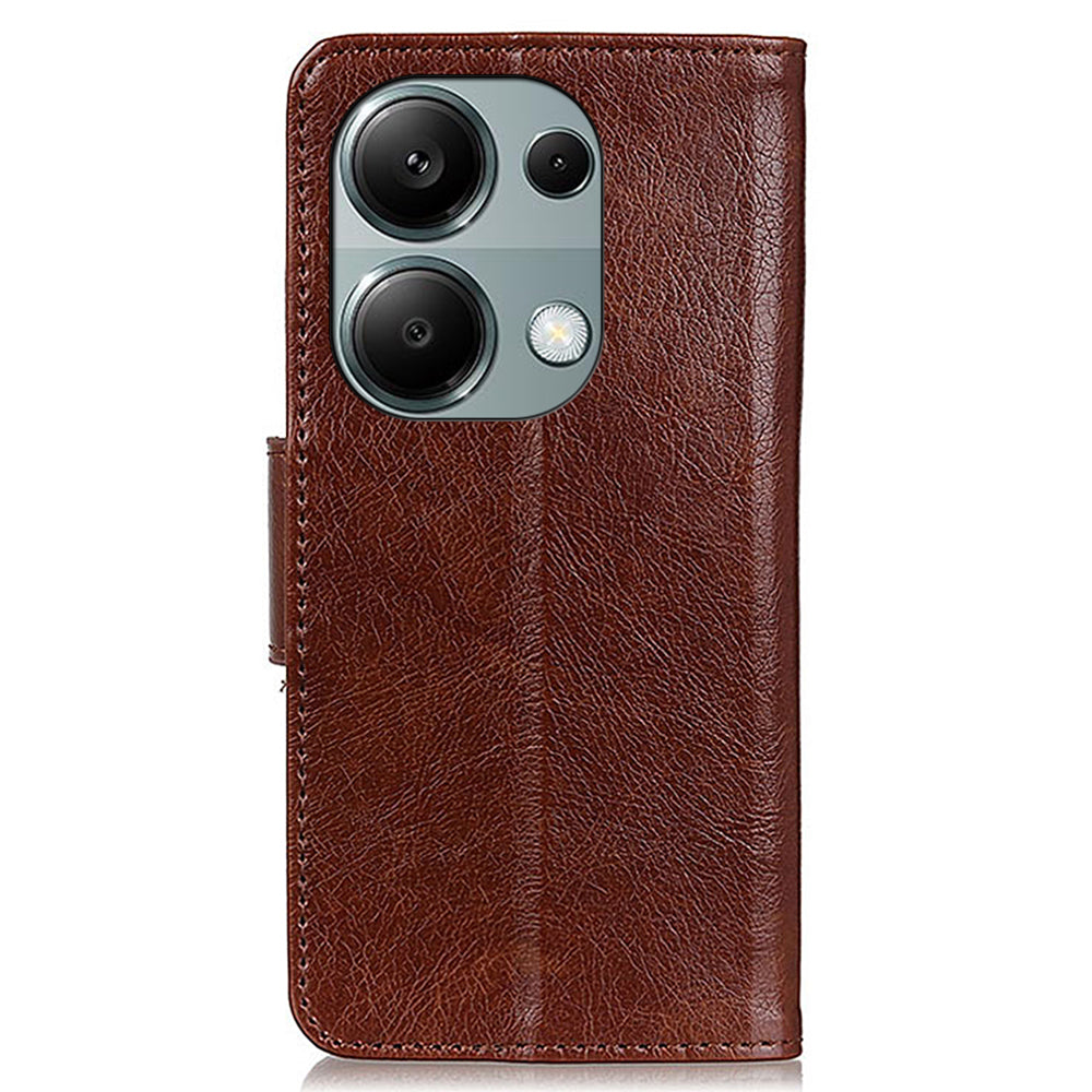 For Xiaomi Redmi Note 13 4G Case Split Leather Wallet Phone Cover TPU Inner Shell - Brown