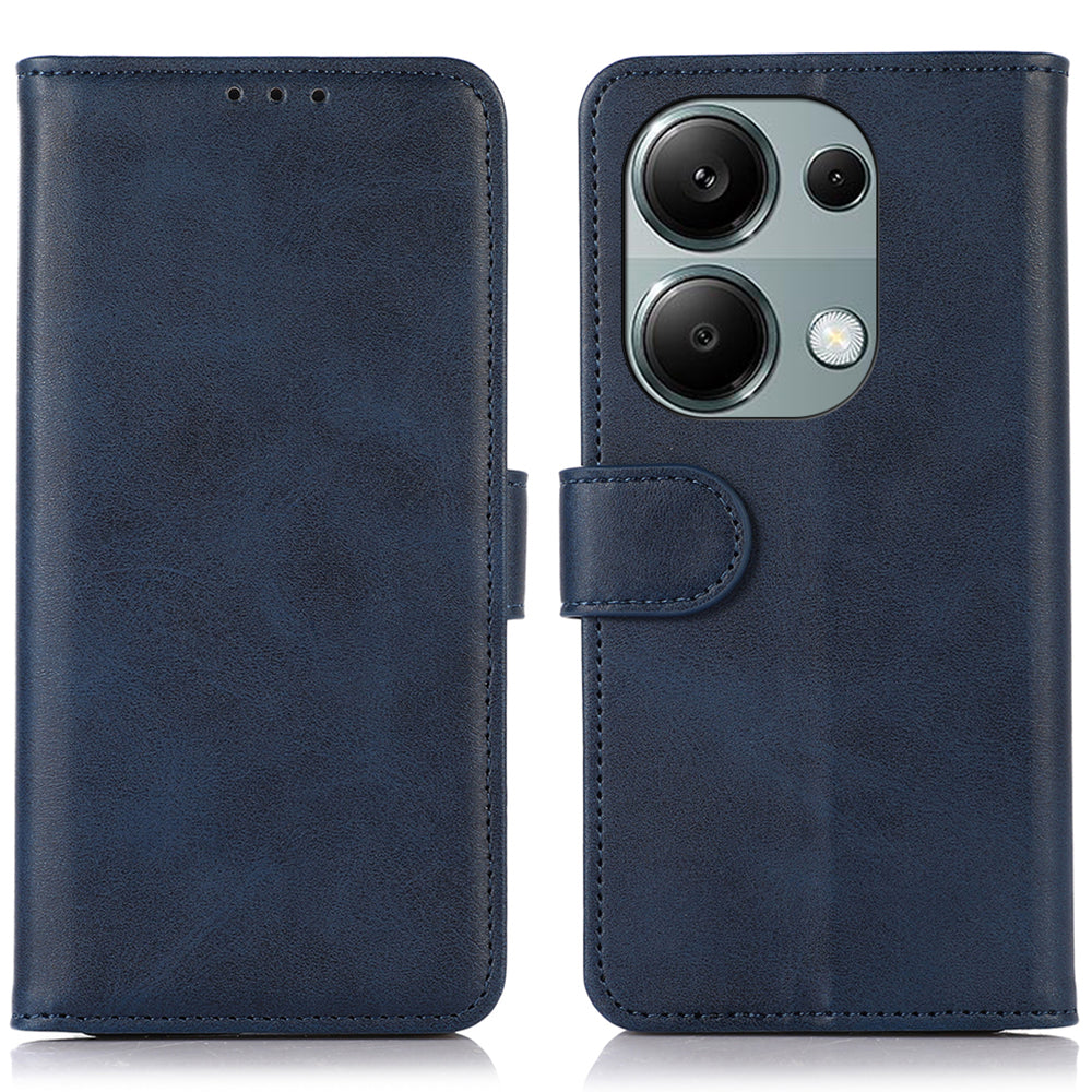 For Xiaomi Redmi Note 13 4G Case PU Leather Folio Stand View Phone Cover - Blue
