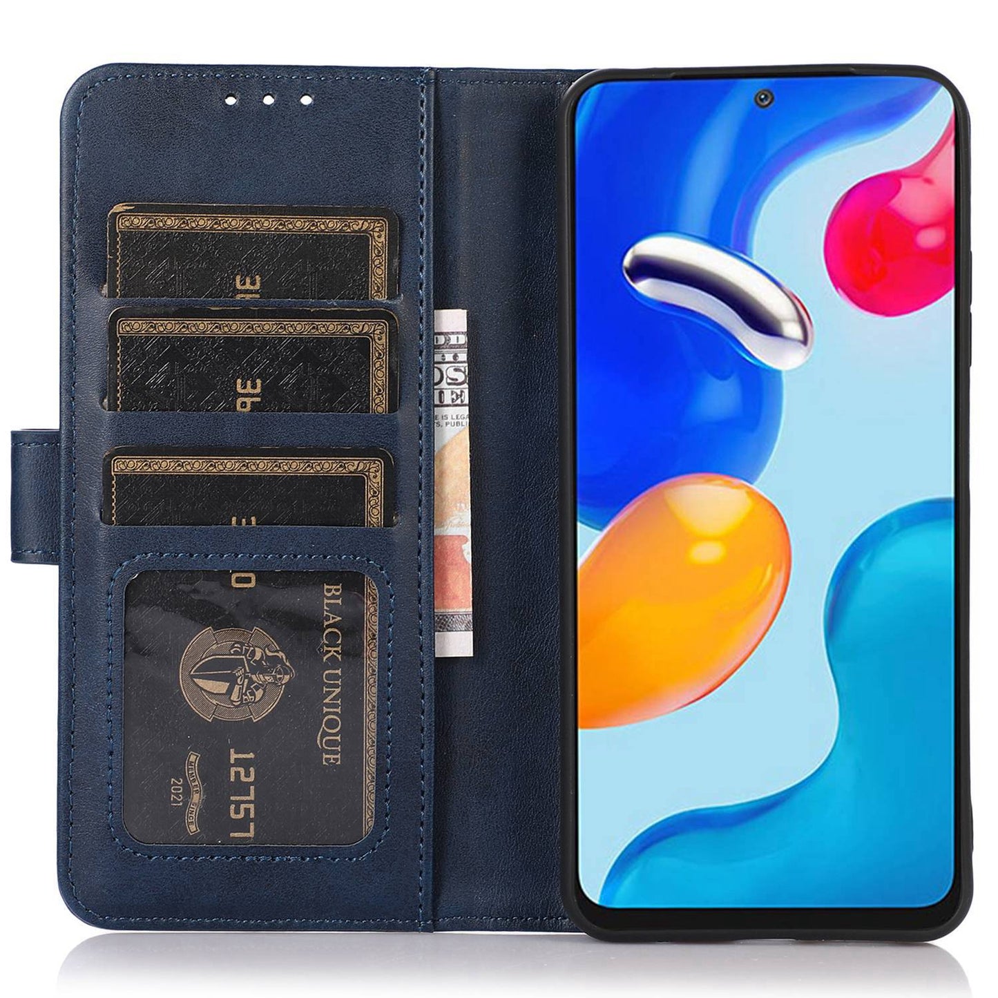 For Xiaomi Redmi Note 13 4G Case PU Leather Folio Stand View Phone Cover - Blue