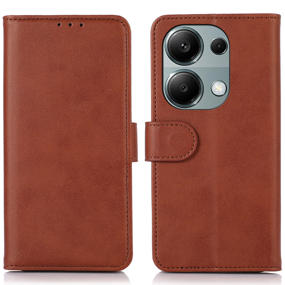 For Xiaomi Redmi Note 13 4G Case PU Leather Folio Stand View Phone Cover - Brown