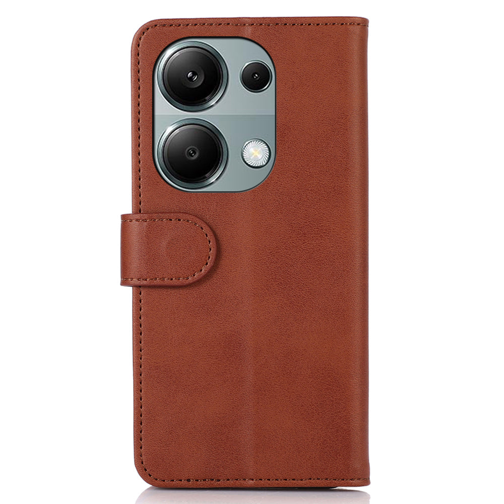 For Xiaomi Redmi Note 13 4G Case PU Leather Folio Stand View Phone Cover - Brown