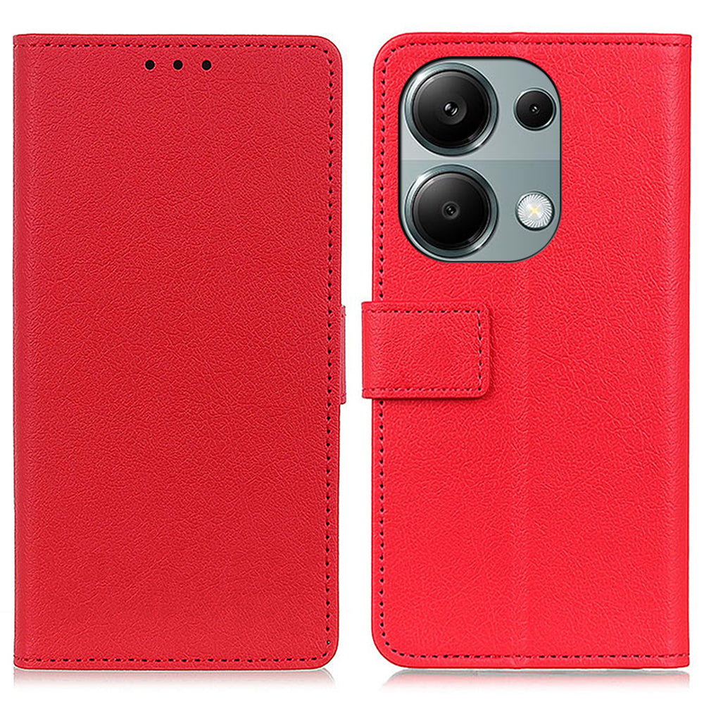 For Xiaomi Redmi Note 13 4G Leather Wallet Case Viewing Stand Phone Cover - Red