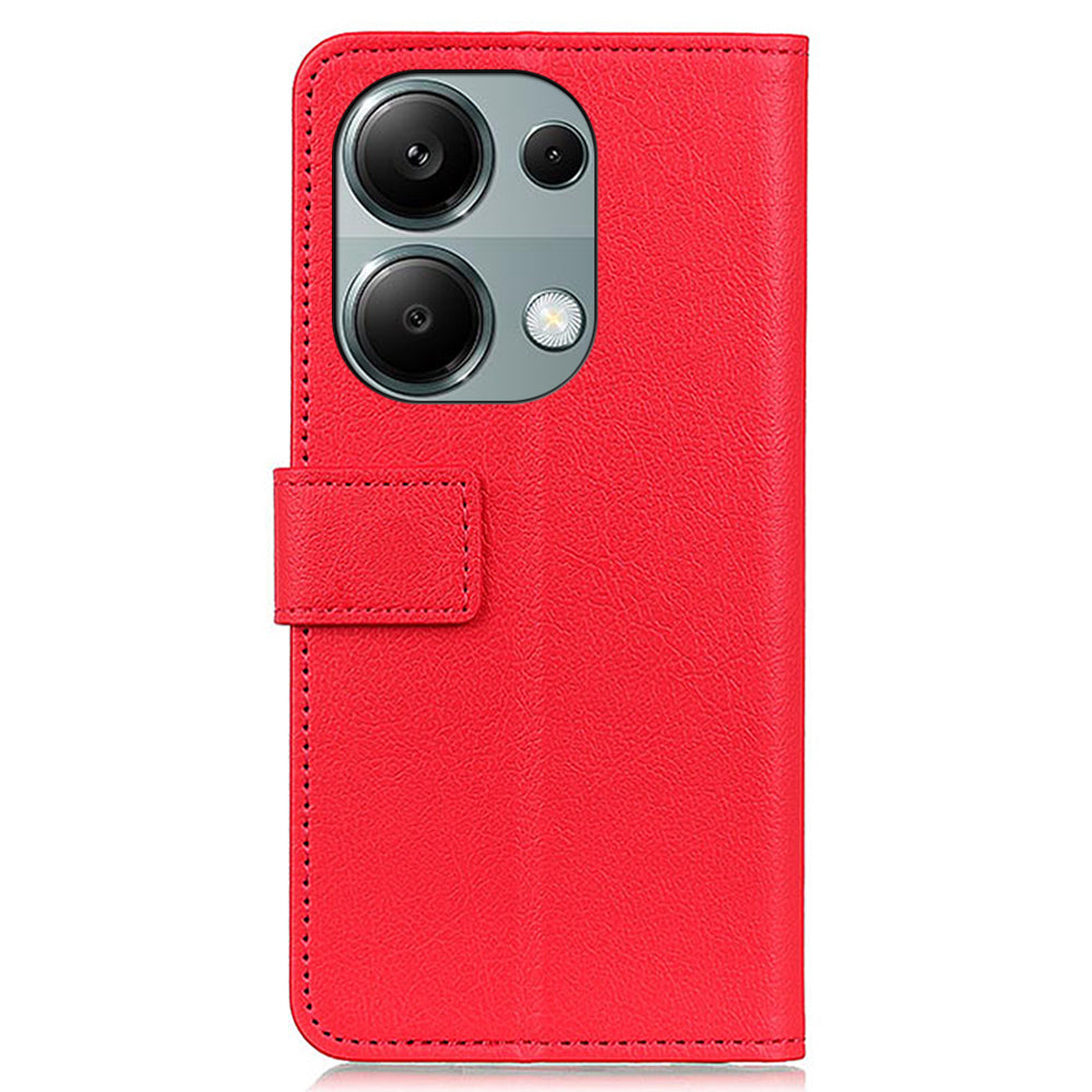For Xiaomi Redmi Note 13 4G Leather Wallet Case Viewing Stand Phone Cover - Red